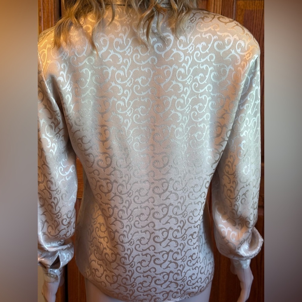 Vintage Christian Dior Beige Size 2 Jacquard Silk Blouse Authenticated - Picture 4 of 16